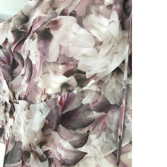 Le Chateau PLUS SIZE Flowy Chiffon Lavender Purple White Ruffle Dress Floral NWT - Picture 5 of 13